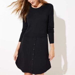 NWT Ann Taylor LOFT Black Mixed-Media Sweater Dress Scoop Neckline Long Sleeves